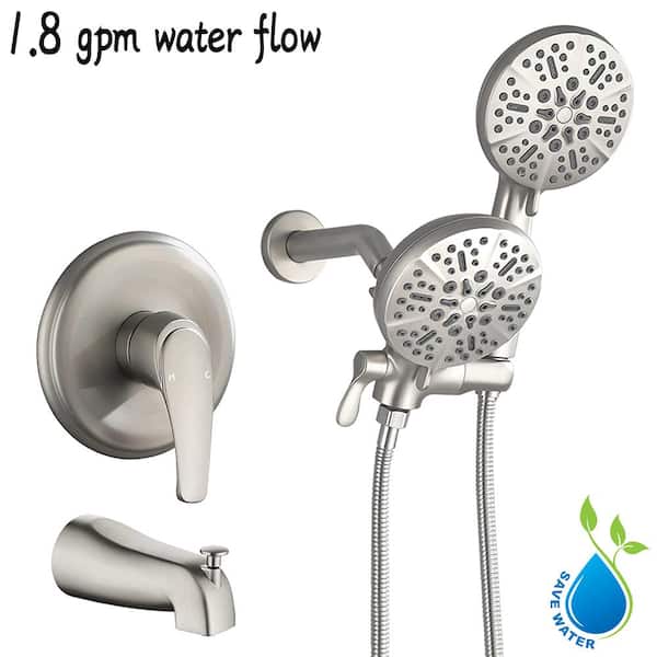 UKISHIRO Viki 7-Spray Patterns 1.8 GPM 4.72 in. Wall Mount Dual Shower Heads with Pop up Diverter Spout in Brushed Nickel