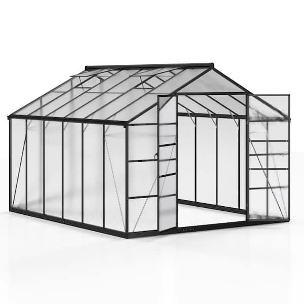 10 ft W x 12 ft D Black Polycarbonate Greenhouse with Quick Assembly and Roof Ventilation