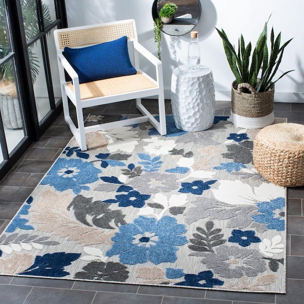 Cabana 7 ft. x 9 ft. Gray/Blue Floral Liberty Indoor/Outdoor Area Rug
