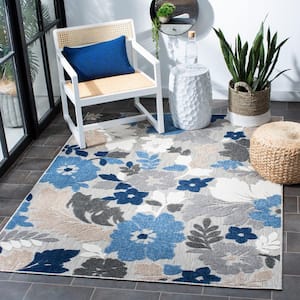 Cabana Gray/Blue 7 ft. x 7 ft. Floral Liberty Indoor/Outdoor Patio  Square Area Rug