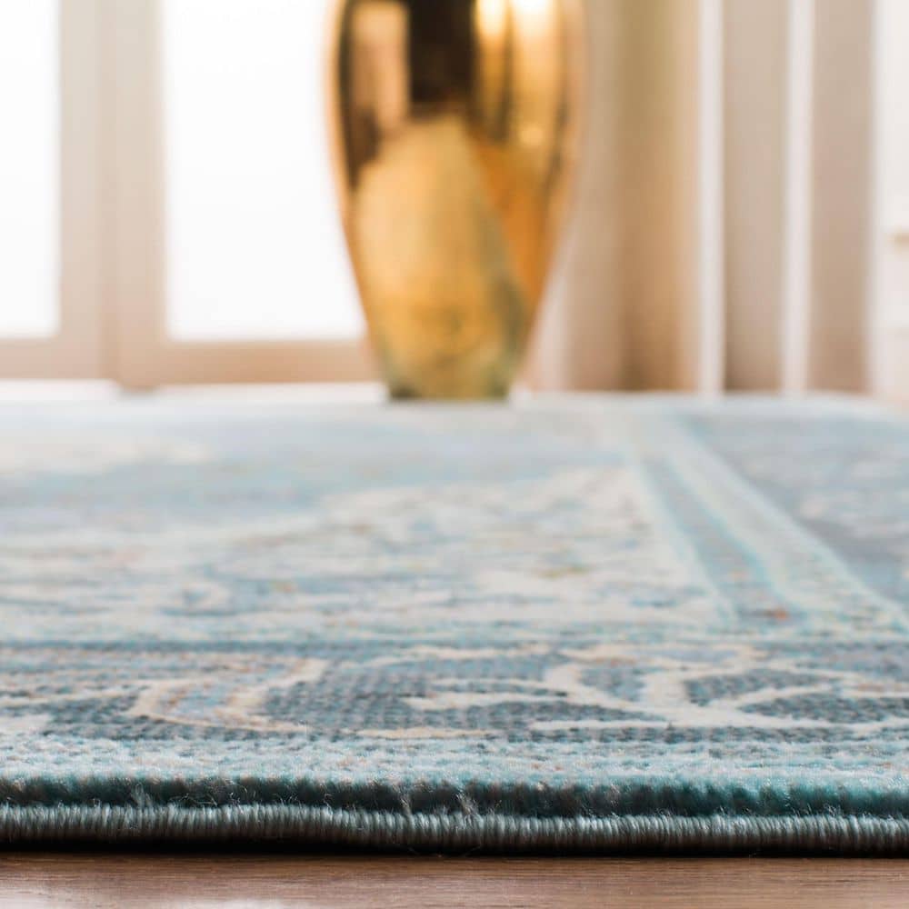 Hand-Knotted Blue and Beige Viscose 9' x 12' Area Rug