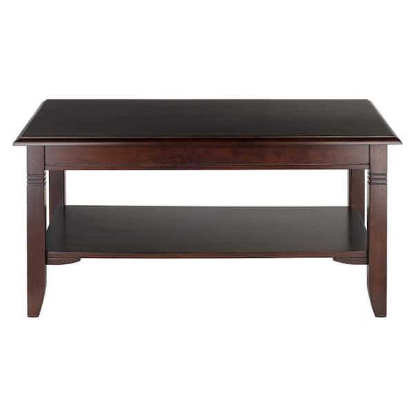 WINSOME WOOD Nolan 37 in. Cappuccino Medium Rectangle Wood Coffee Table with Shelf