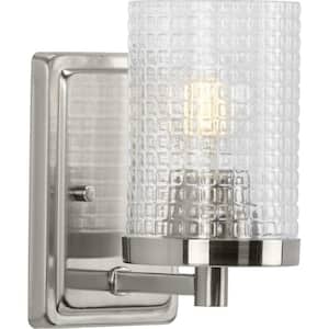Fawcett Collection 1-Light Brushed Nickel Clear Patterned Glass Transitional Bath Vanity Light