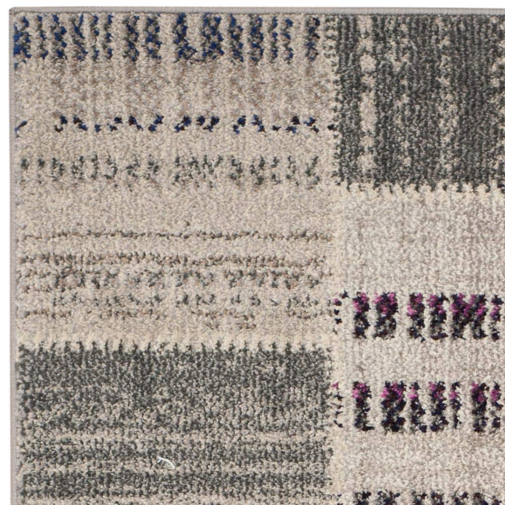 Grey Multi Geometric 3' x 5' Hand-Knotted Synthetic Area Rug