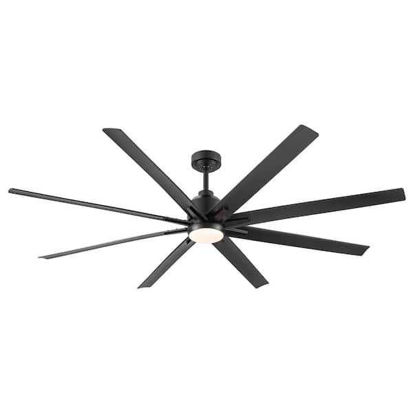 YUHAO 72 in. Indoor/Outdoor 120-Volt 125 RPM Black Large Ceiling Fan with Integrated LED Light, Reversible DC Motor and Remote