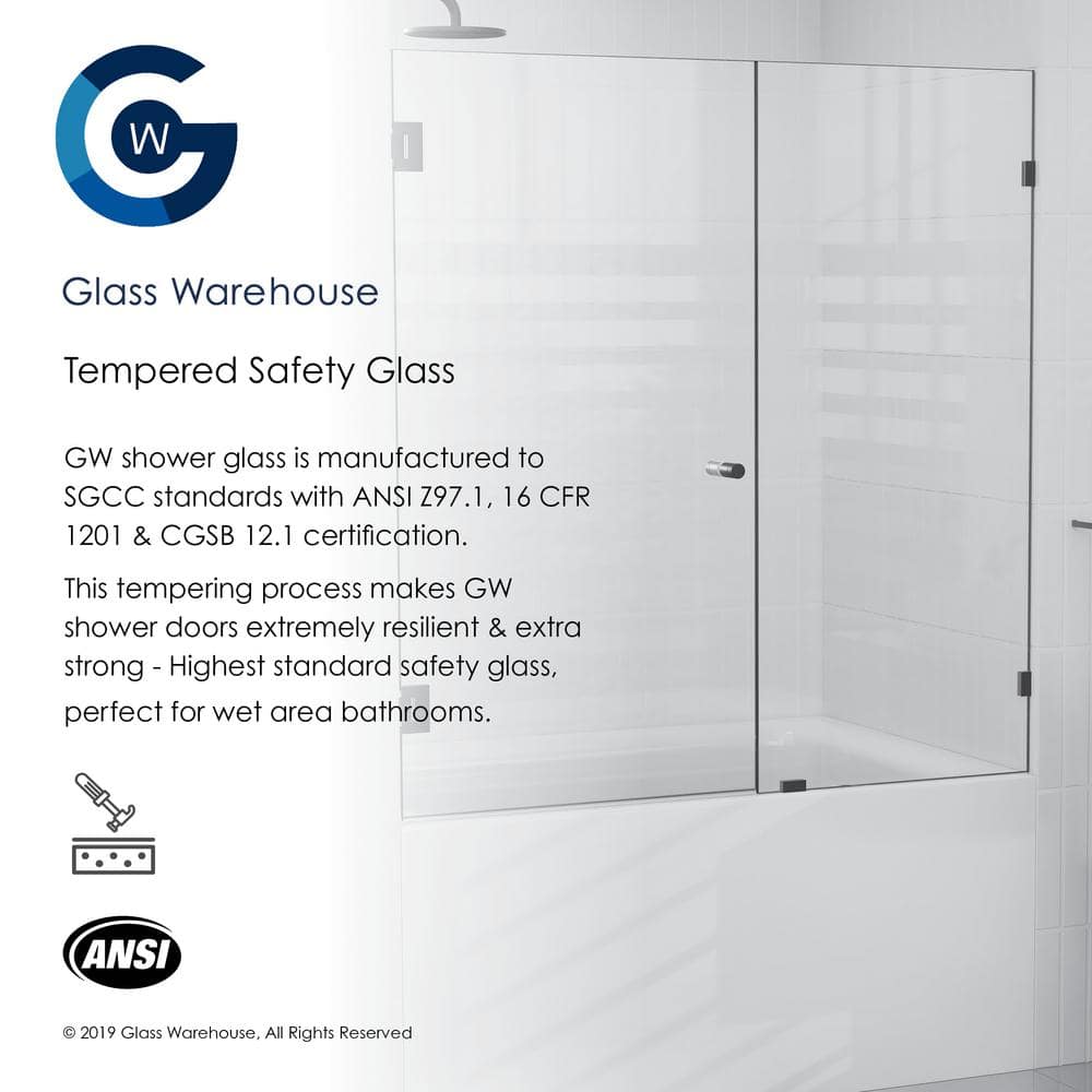 Polished Chrome Frameless Glass Bathtub Shower Door