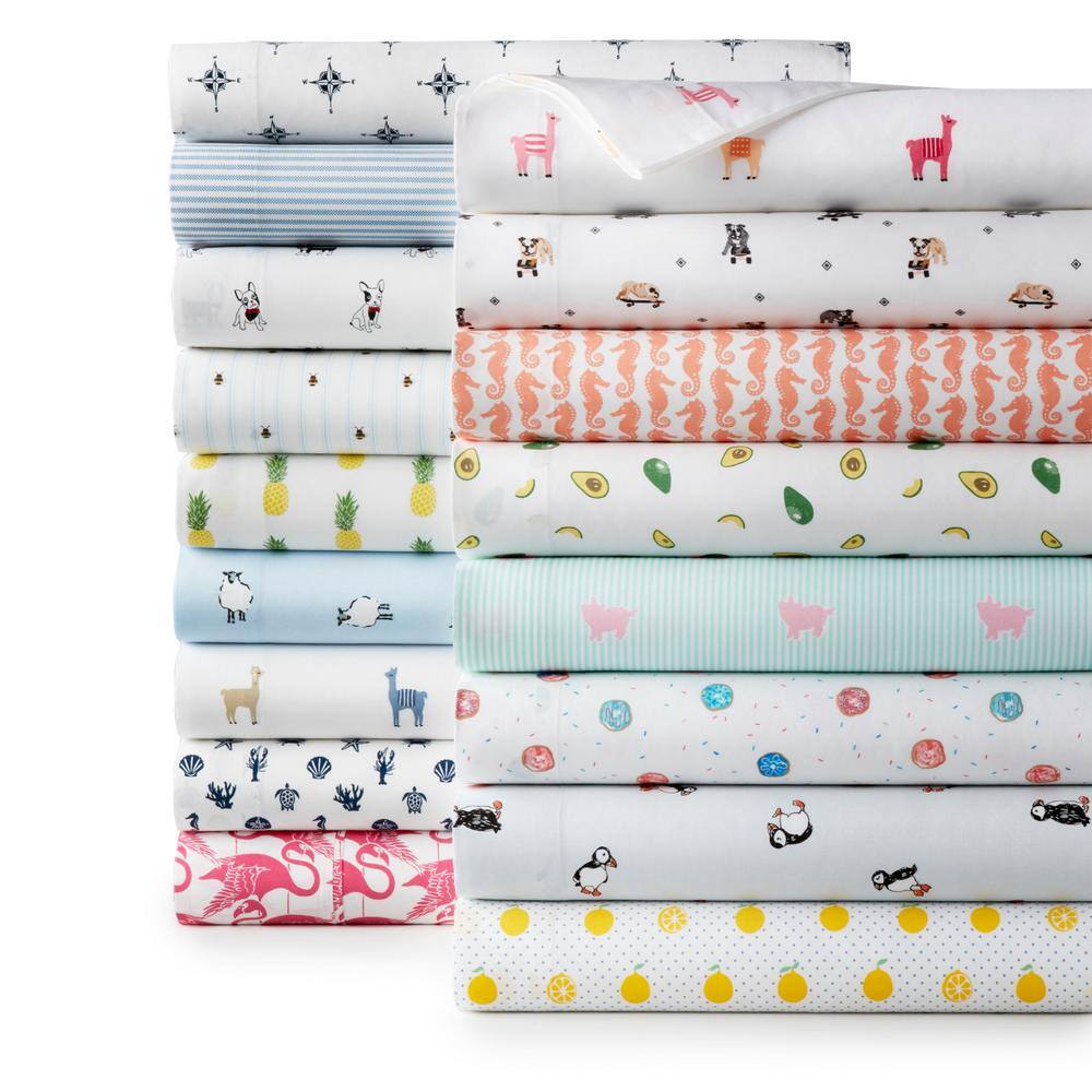 Avocado Print White and Green Percale Cotton Queen Sheet Set