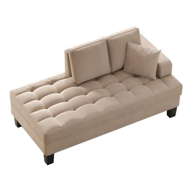 Unbranded Modern Warm Gray Upholstered 2-Pieces Chaise Lounge with Toss Pillow
