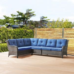 Carolian Wicker Outdoor Sectional with Blue Cushions