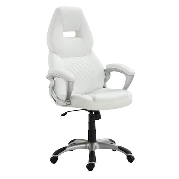 Benjara White Leather Sporty Executive High Back Office Chair
