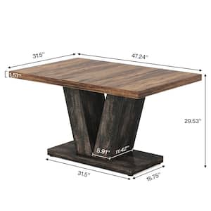 Farmhouse Black and Brown Engineered Wood 47 in. Pedestal Dining Table (Seats 4)