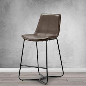 Amery 25.75 in. Brown Iron Frame Vintage Faux Leather Counter Stool (Set of 2)