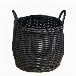 Black Round Resin Woven Wicker Multi-Use Storage Basket with Handles 13 in. x 13 in. x 13 in.