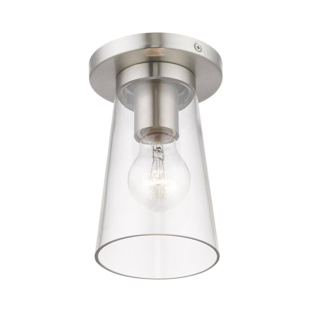 Brushed Nickel Clear Glass 1-Light Flush Mount
