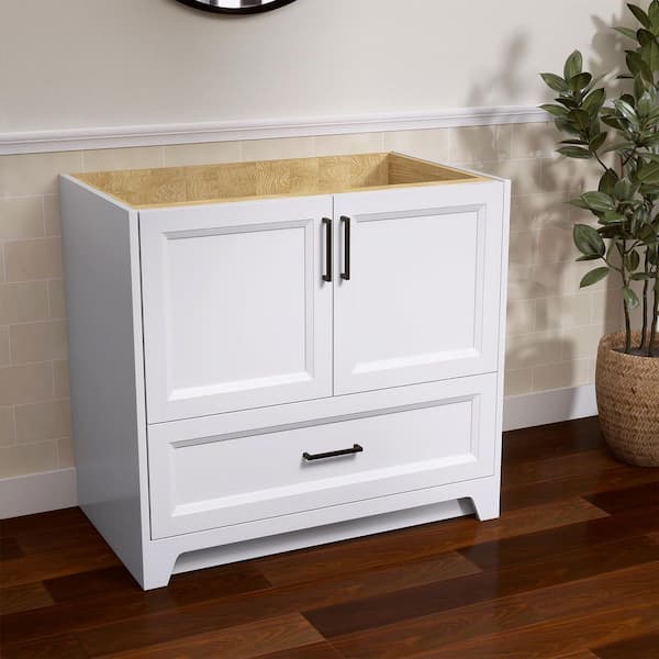 Solid Wood 36 in. W x 21.5 in. D x 33.5 in. H Single Sink Bath Vanity Cabinet without Top Freestanding Base in White