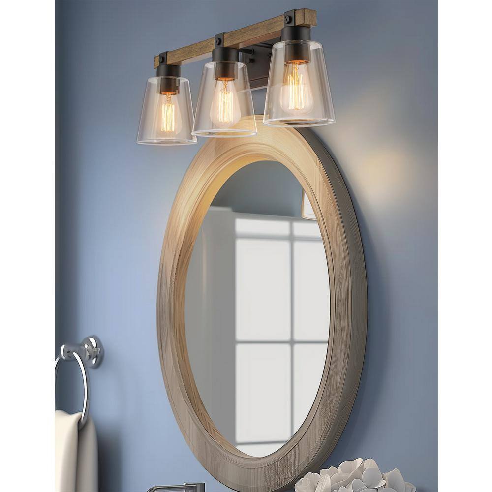 Asher 23" Black and Smoked Birch Wood Bathroom Vanity Light Set