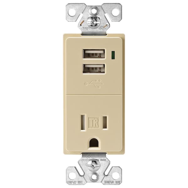 Eaton 15 Amp Decorator USB Charging Electrical Outlet, Ivory