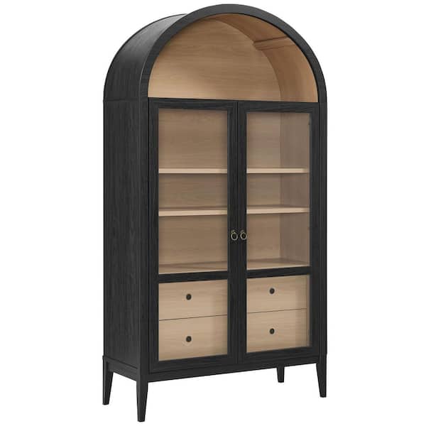 Nolan 74.1 in. Tall Black Oak Medium Density Fiberboard 4 Shelf Accent Bookcase with Storage