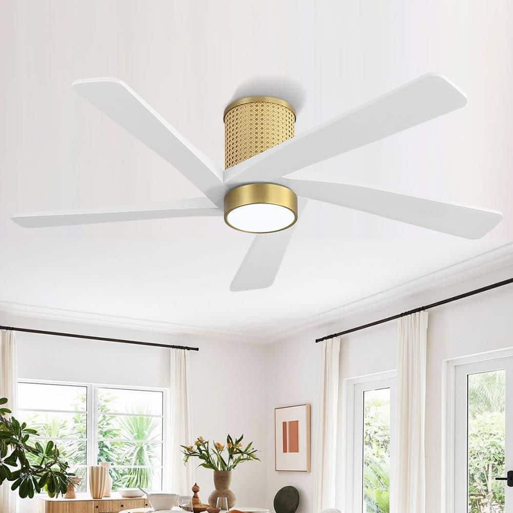 48in. 5 Solid Wood Blades DC Motor Indoor Flush Mount Ceiling Fan Remote Integrated LED, White and NAB Gold price history on PriceWatchPro