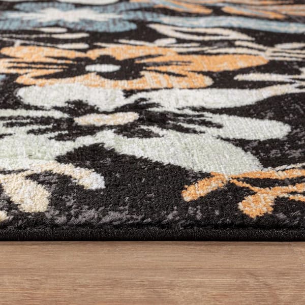 Garden Floral Black 7 ft. 10 in. x 10 ft. Area Rug