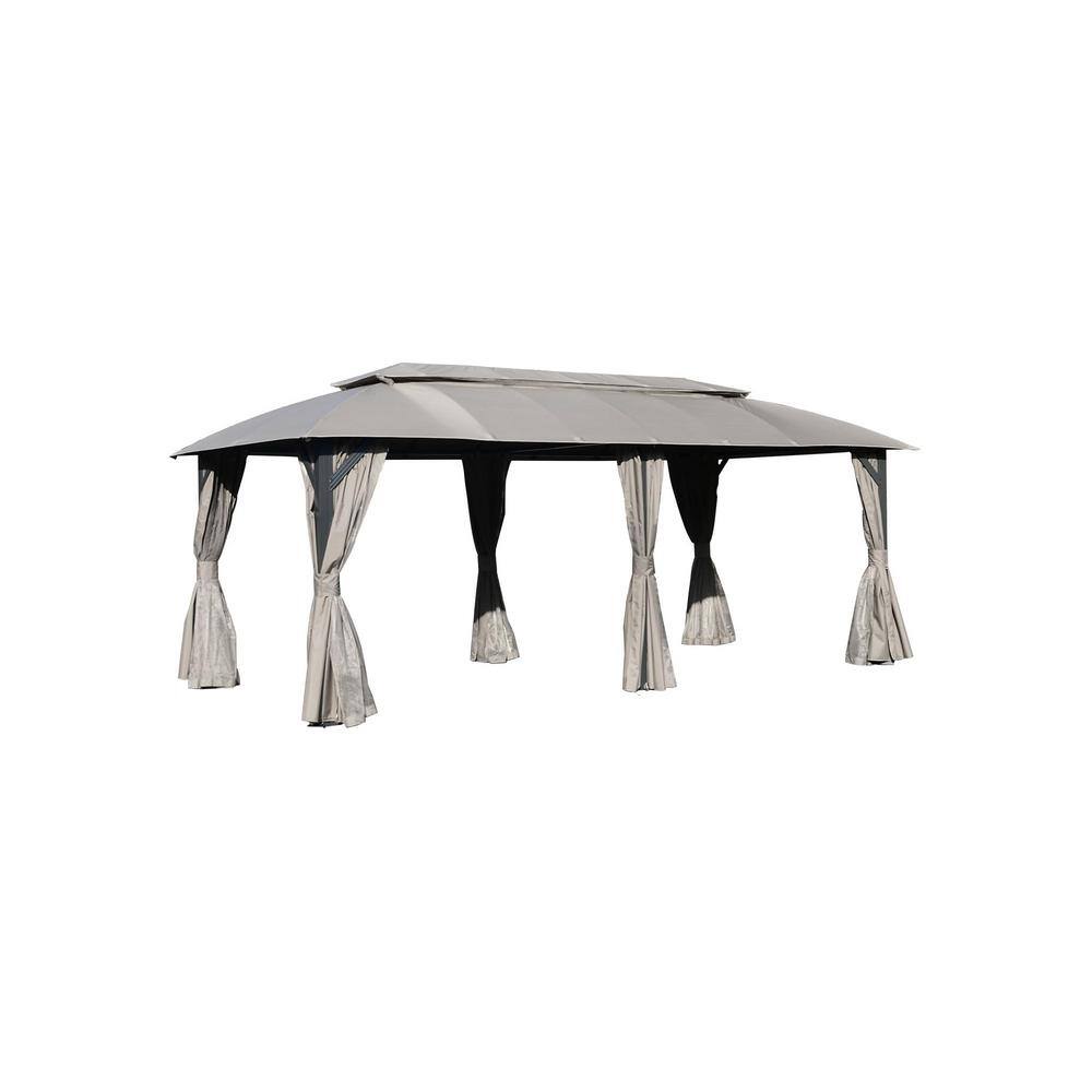10 ft. x 20 ft. Outdoor Gray Steel Soft-top Gazebos with Fabric Ventilated Double-Roof with Curtains and Netting price history on PriceWatchPro