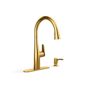 Easmor Single-Handle Pull Down Sprayer Kitchen Faucet in Vibrant Brushed Moderne Brass