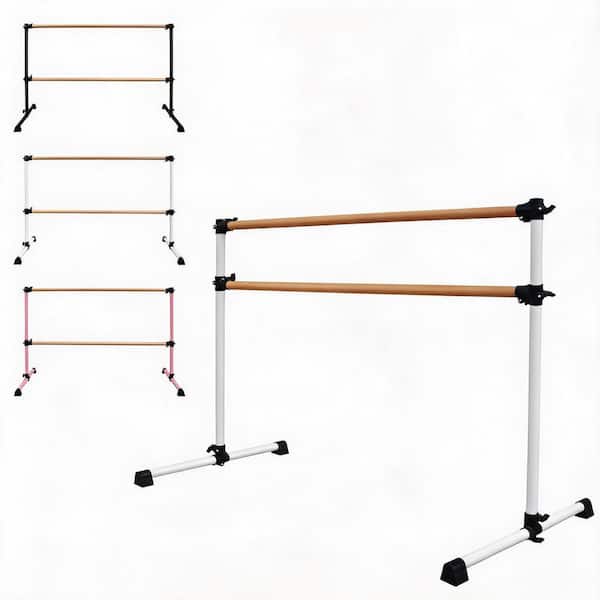 Portable 72 in. Ballet Barre White Steel Adjustable Height 6.7-46 in. with Non-Slip Base for Dance Practice Unassembled