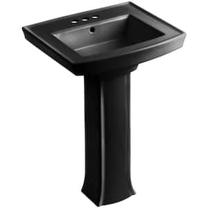 Archer 4 in. Vitreous China Pedestal Bathroom Sink Combo in Black Black with Overflow Drain