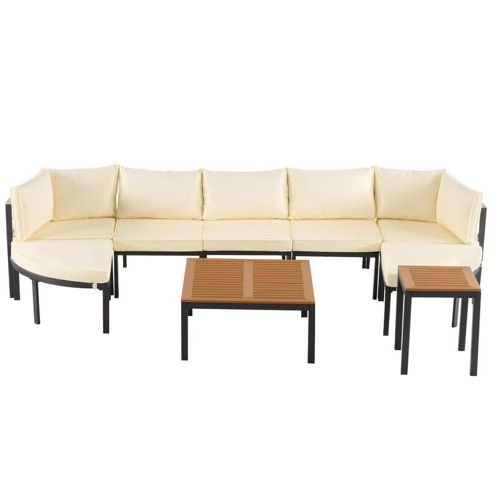 Metal Outdoor Sectional Sofa Set with Beige Cushions for 7, All-Weather Patio Conversation Set for Backyard Garden Deck price history on PriceWatchPro