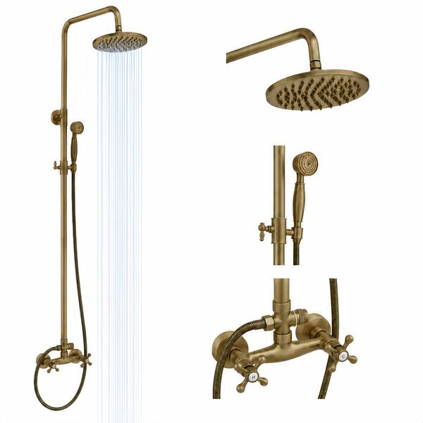 HMEGAO 10-Inch Brushed Nickel Rainfall Shower System – Wall Mount, Handheld Spray, Brass Valve Included