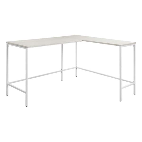 OSP Home Furnishings Contempo L-shaped 56 in. x 48 in. Desk in White Oak with White Metal Finish Frame (Set of 1)