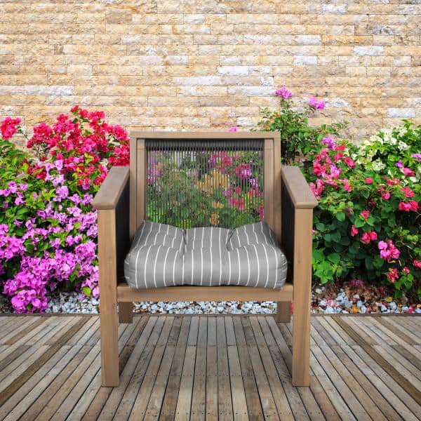 Gray Striped Polyfill Outdoor Square Chair Cushion Set