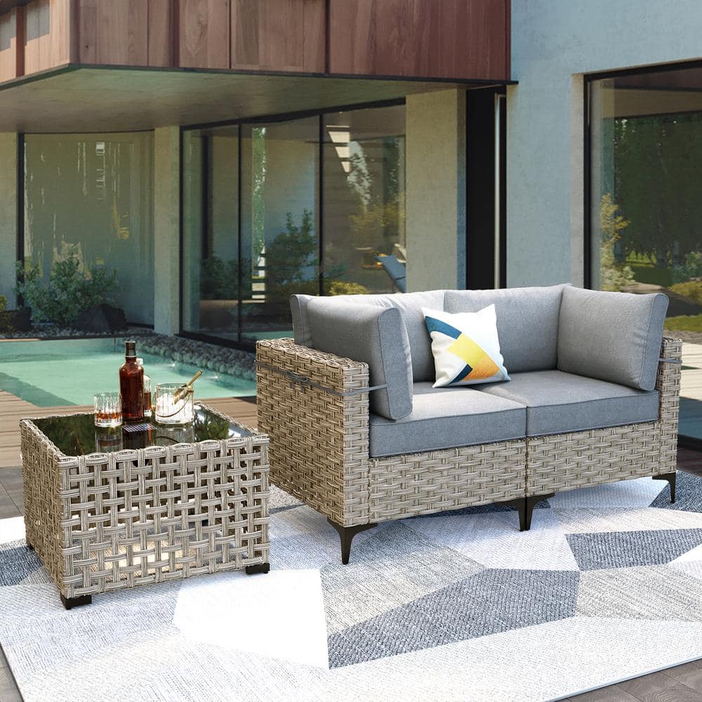Supery Gray 3-Piece Wicker Patio Conversation Set with Dark Gray Cushions and Coffee Table price history on PriceWatchPro