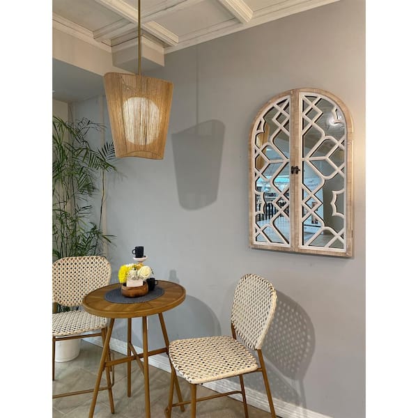 Key Largo 100-Watt 1-Light Soft Brass Shaded Pendant Light with Etched Opal Glass and Natural Rope Shade