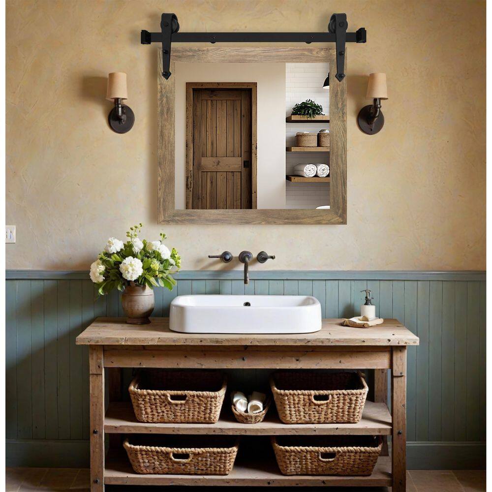 Rayne Mirrors (33 in. W x 34 in. H) Brown Modern Rustic Vertical Mirror ...