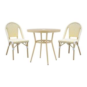 Janele 3-Piece Aluminum 32 in. Round Outdoor Dining Set in Yellow and White