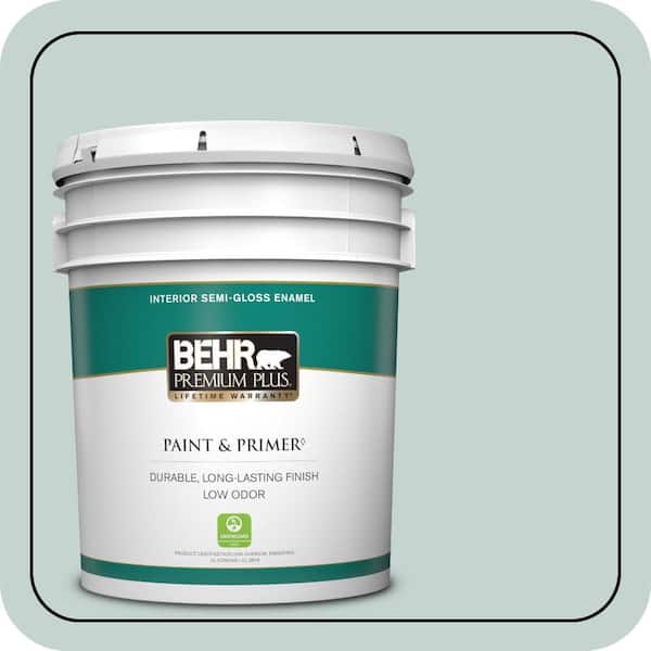 BEHR PREMIUM PLUS 5 gal. #490E-3 Celtic Gray Semi-Gloss Enamel Low Odor Interior Paint & Primer