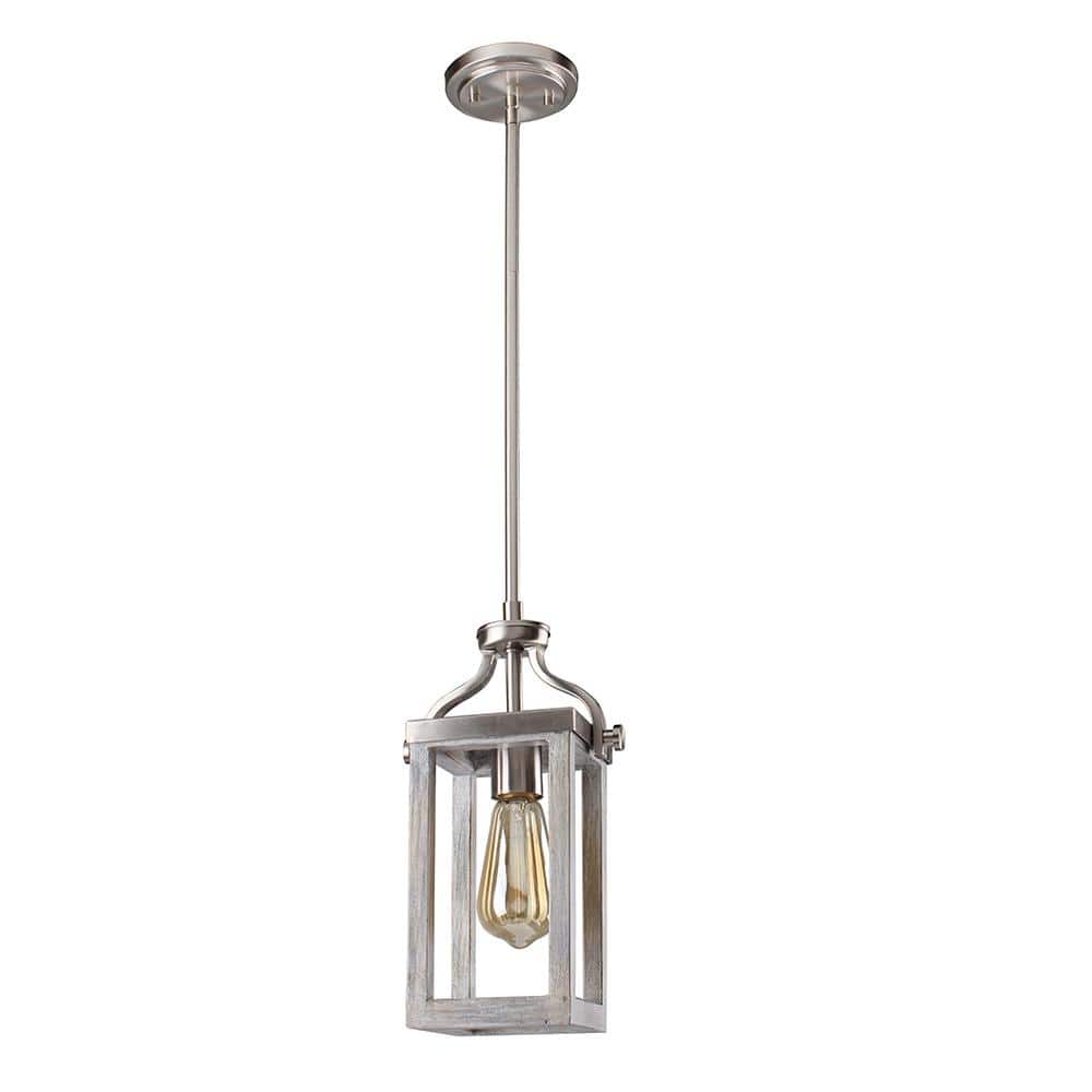 Westbury 1-Light Brushed Nickel with Painted Grey Driftwood Mini Pendant