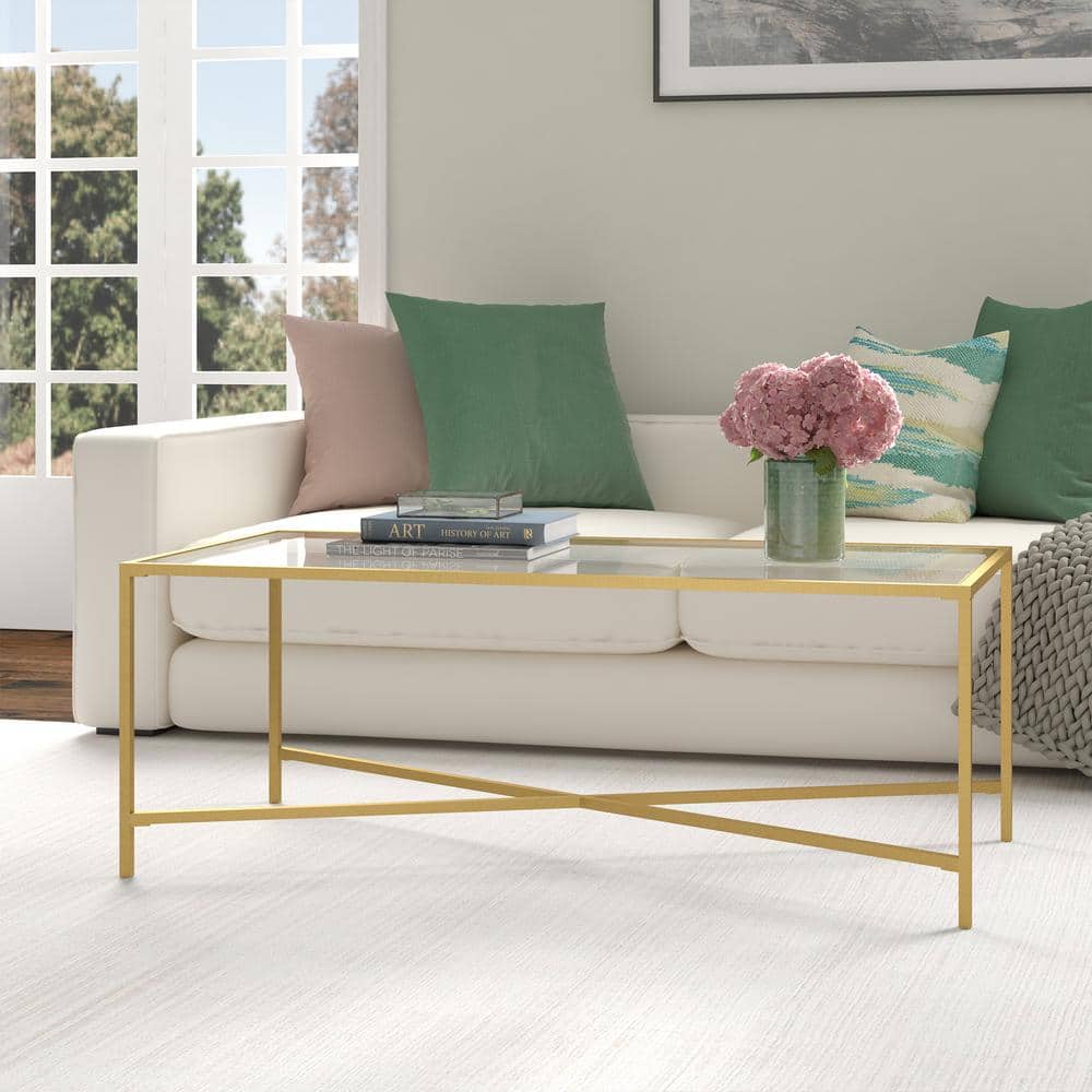 Henley Rectangular Brass Finish Coffee Table with Glass Top