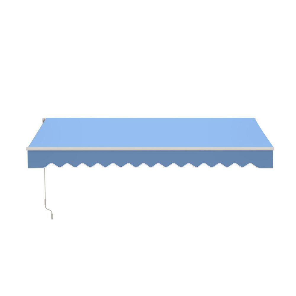 10 ft. x 8 ft. Retractable Patio Awning - White Frame - Sky Blue Fabric