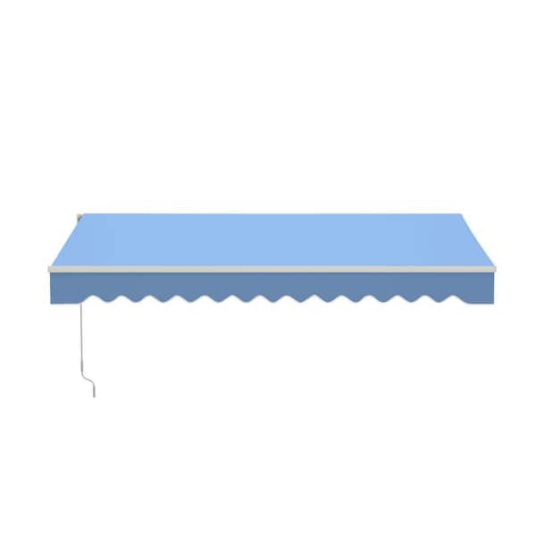 10 ft. x 8 ft. Retractable Patio Awning - White Frame - Sky Blue Fabric