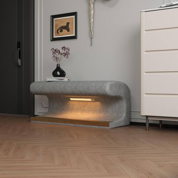 Lirago Grey 37 in. Leather Bedroom Bench with LED Sensor Light