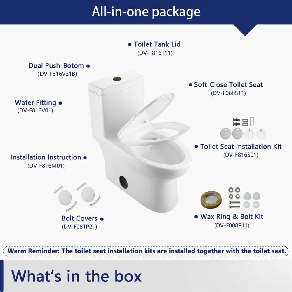 Ally White Ceramic Dual-Flush Elongated One-Piece Toilet with Black Button