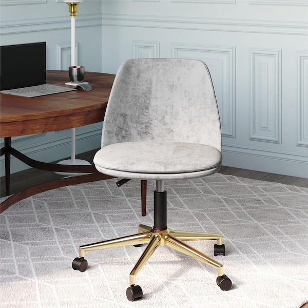 Brody Light Gray Velvet Gold Base Pillowtop Office Task Chair