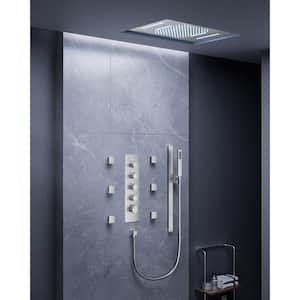 15-Spray 23 in. L Rectangular Waterfall Fixed and Handheld Shower Head 2.5 GPM with LED in Brushed Nickel