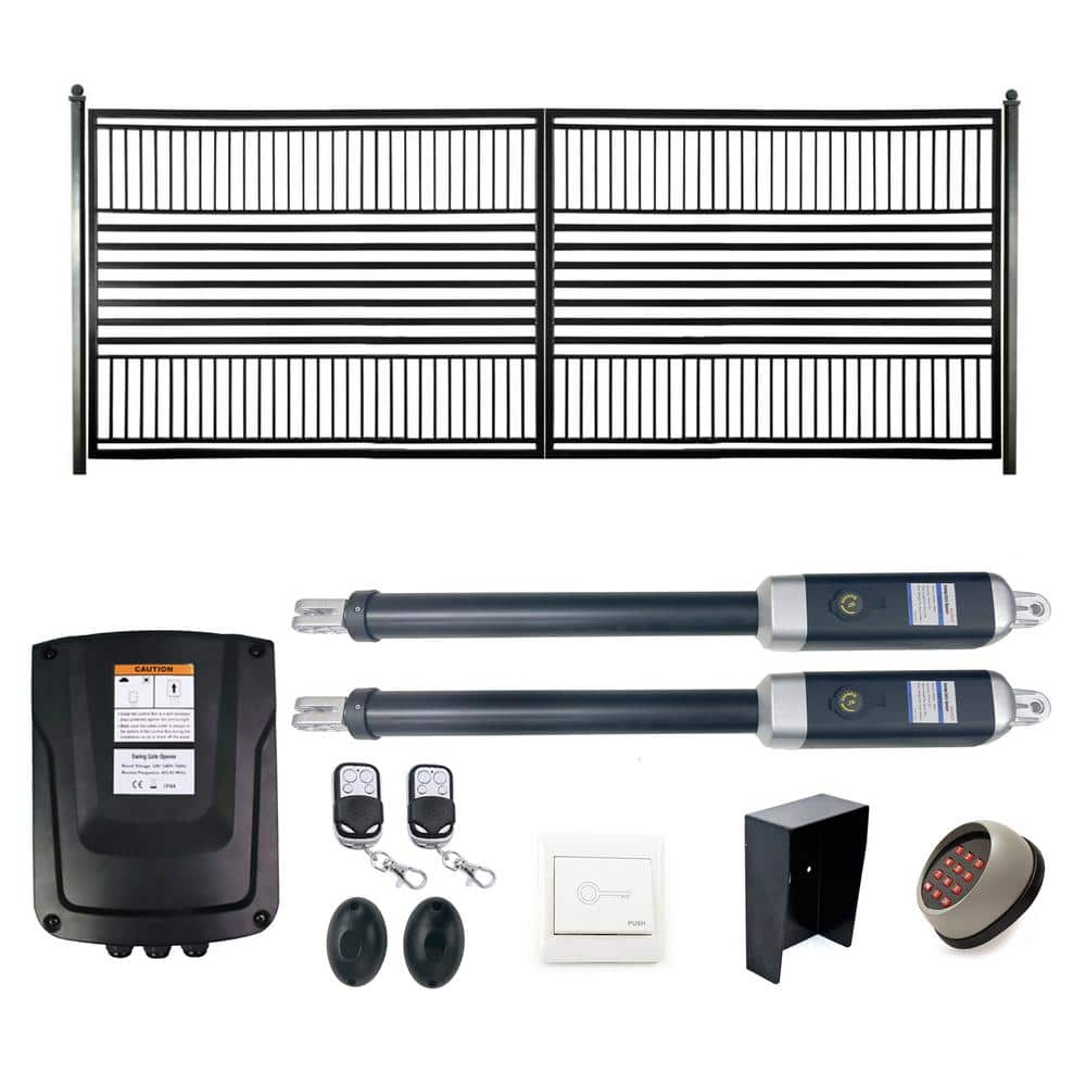 16 ft. x 6 ft. Automated Steel Barcelona Dual Swing Black Steel Driveway Ga