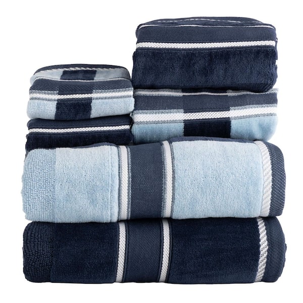 Unbranded 6-Piece Navy Striped 100% Cotton Bath Towel Set