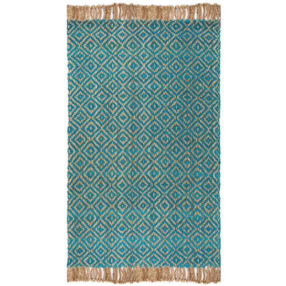 Natural Fiber NF266 Hand Woven Indoor Area Rug - Turquoise/Natural - 5'x8' - Safavieh.