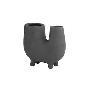 8 in. Dark Gray U-Shaped Ceramic Abstract Decorative Vase with Small Feet