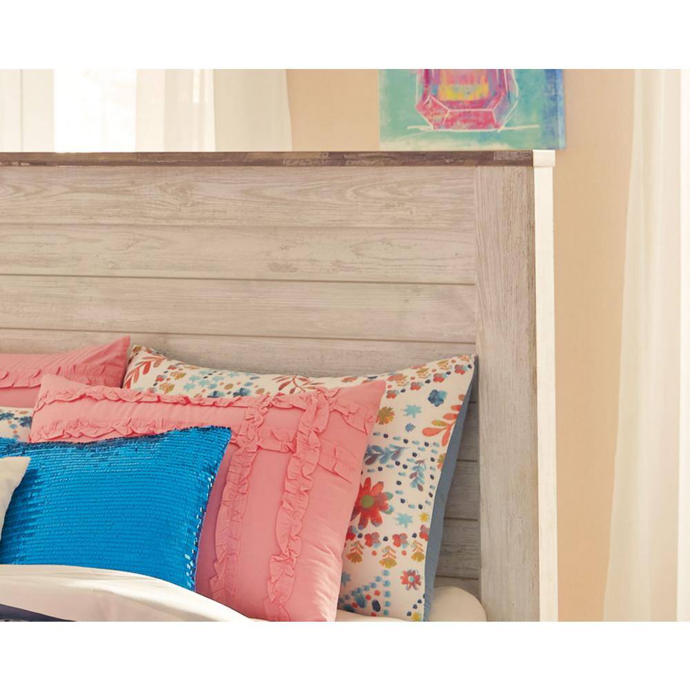 Willowton Whitewash Full Panel Bed with Faux Plank Detailing